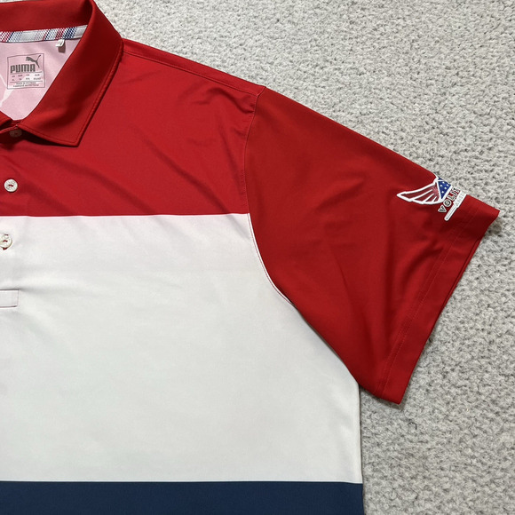 Puma Volition Polo Shirt Mens XL Performance Stripe Golf USA Flag America - Picture 5 of 10
